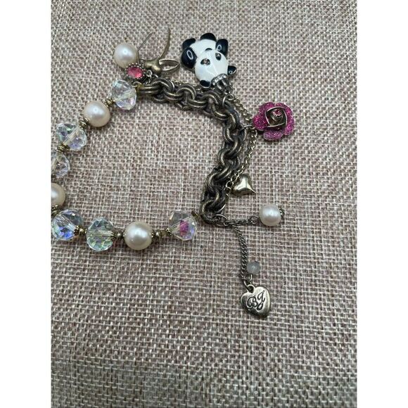 Betsey Johnson Panda Charm Bracelet Pearls and Crystals - Picture 3 of 7